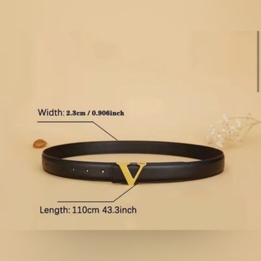 Last One! Classic Style Women's Red Leather Belt with Gold V Buckle - Picture 2 of 2